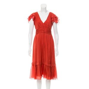 Rebecca Taylor Tomato Red Silk Flamenca Dress, 4